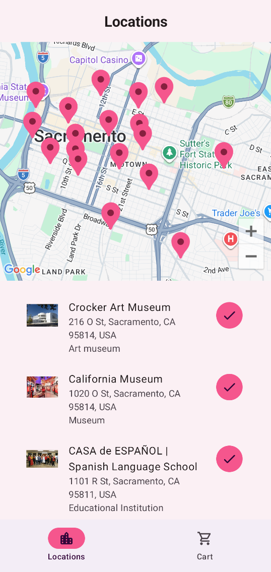 ArtCart locations screen
